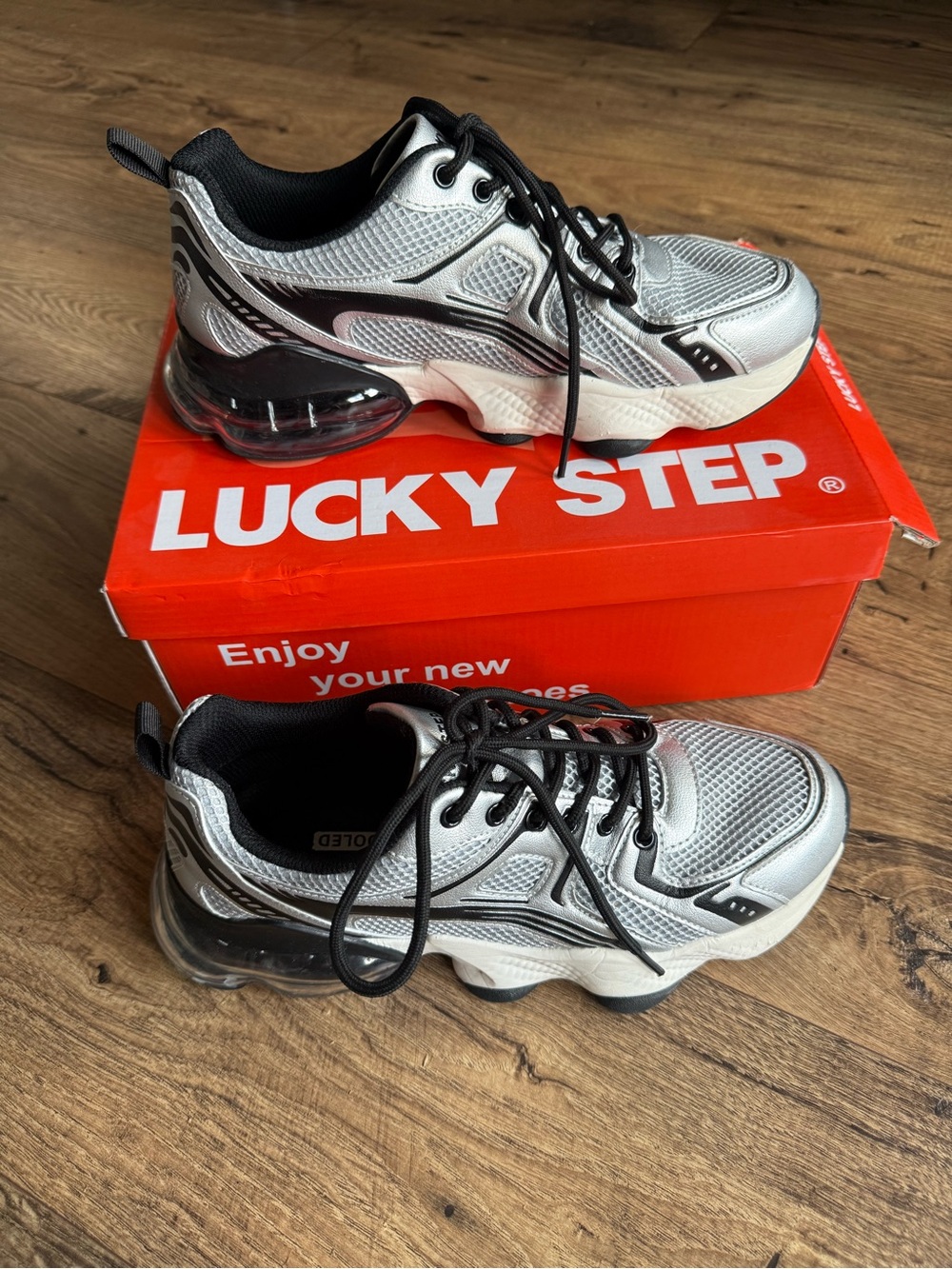 Women’s Silver & Black Athletic Sneakers - Lucky Step